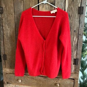 Sezane Red V-Neck Button Cardigan